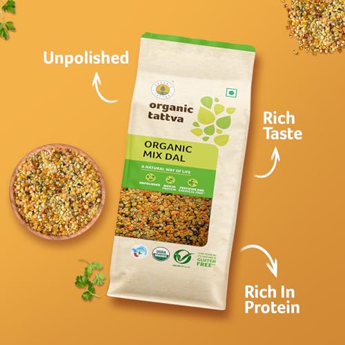 Image of Organic Tattva Mix Dal 500g | Protein-Rich Indian Lentils, Tadka Dal Mix, Khichdi & Everyday Cooking | Blend of Toor, Moong, Masoor & Chana | Unpolished Pulses for a Healthy Pantry