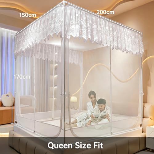 Image of Dawnwake Mosquito Net, Anti-Fall Mosquito Neting Bed for Babies /Adult /Outdoor,Portable Foldable Travel /Camping Mosquito Net Tent, Suit for Queen Size Bed (White, 200 * 150cm)