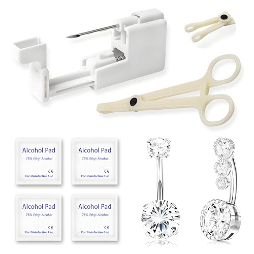Rayyl 13G Belly Button Piercing Gun Kit - Surgical Steel Belly Piercing Gun with 2Pcs Comfort-Fit Navel Belly Button Rings, Disposable Tools & Friendly Accessories at Home