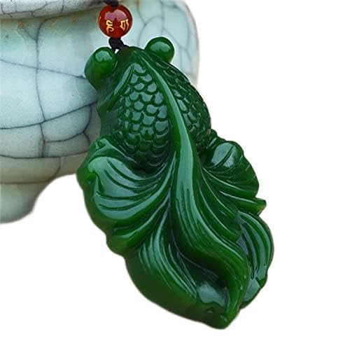 UZKWYKYC esculpido de jade, amuleto Amuleto de la suerte tallado, colgante de pez de jaspe hetiano N, tallado a mano, nefrita de carpa, cordón adjunto, joyería de jade fina