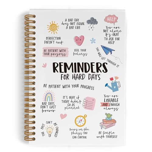 QLMX Reminders for Hard Days Mental Health Spiral Notebook, Inspirational Journal Notebook, Positive Affirmations Notebooks for School Work, Encouragement Office Supplies Gifts for Women, 5.5x8.3 Inch