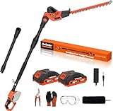 MAXLANDER Hedge Trimmer 18-Inch Cordless Pole Hedge Trimmer, 16-Feet Max Reach Hedge Trimmer with Extension Pole, Multi-Angle Adjustable, 2 x 2.0Ah Battery and Charger Included