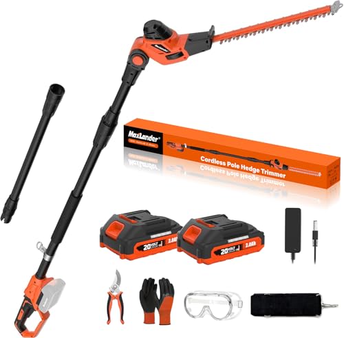 MAXLANDER Hedge Trimmer 18-Inch Cordless Pole Hedge Trimmer, 16-Feet Max Reach Hedge Trimmer with...