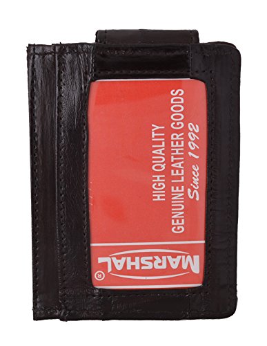 Marshal Genuine Eel Skin Leather Money Clip Front Pocket Wallet with Magnet Clip and Card ID Case4