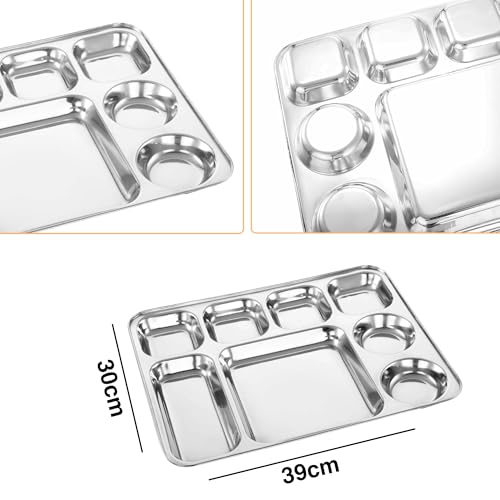 Image of Expresso - Heavy Duty Stainless Steel Rectangle Dinner Plate w / 8 Sections Divided Mess Trays for Kids Lunch, Camping, Events & Every Day Use Kitchenware