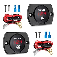 2 Pack DC 12V 24V Volt Meter Battery Voltage Gauge Digital Gauge Waterproof Voltmeter with Touch Switch and Mounting Plate Round for Boat Marine Motorcycle TruckRed Light