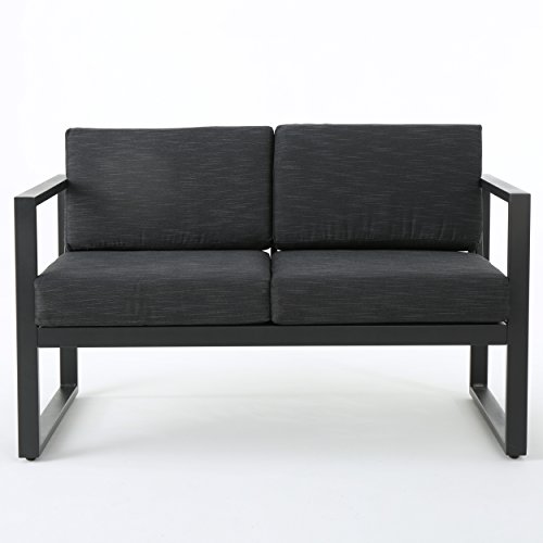 Gdf Studio Nealie Patio Furniture ~ 4 Piece Outdoor Aluminum Chat Set (Dark Grey) #TOP4