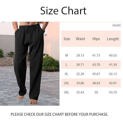 Mens Linen Pants Casual Summer Beach Pants Lightweight Drawstring Elastic Waist Baggy Trousers with Pockets2