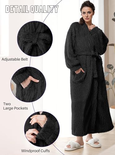 Image of Artfasion Womens Long Fleece Robe - Warm Soft Floor Length Flannel Bathrobes for Winter Thicker Long House Coat with Pockets