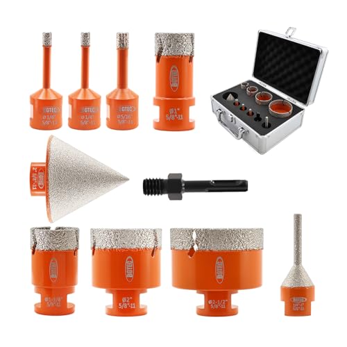 Image of Diamond Core Drill Bit Kit BGTEC Diamond Hole Saw Tile Cutter for Porcelain Tile Ceramic Marble Brick Granite Stone, 5 /8 inch-11 Thread 6 /6 /8 /25 /35 /50 /65mm+6-25mm Finger Chamfer Bit+SDS Adapter