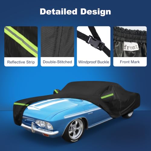 Image of QUNSUNUS Car Cover for Chevy Corvair 2 /4-door Waterproof with Cotton Lining | Heavy 420D Oxford Outdoor All-Weather 1960-1969 Corvair Car Covers, with Zipper and Straps, for Dust, Sun, Wind Protection