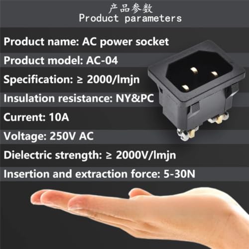 Conector IEC320 C14 macho de 3 pines con tornillo, conector de alimentación AC-04E 16A 250V 7