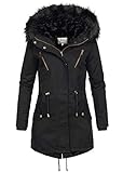  Softy Outerwear Damen Winterjacke Parka mit Kapuze I Webpelz Ton in Ton I Teddyfutter I 100% Baumwolle I schwarz I Gr:L