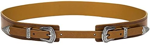 Tanpie Western Leather Belt for Women Boho Waist Belt with Designer Metal Double Buckle