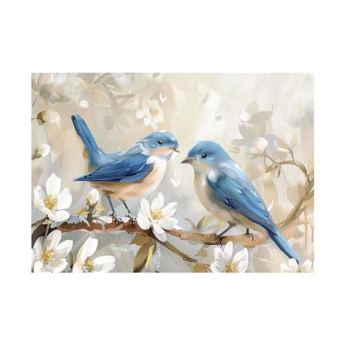 Peinture fleur et oiseau pour habiller un grand mur vide de salon moderne