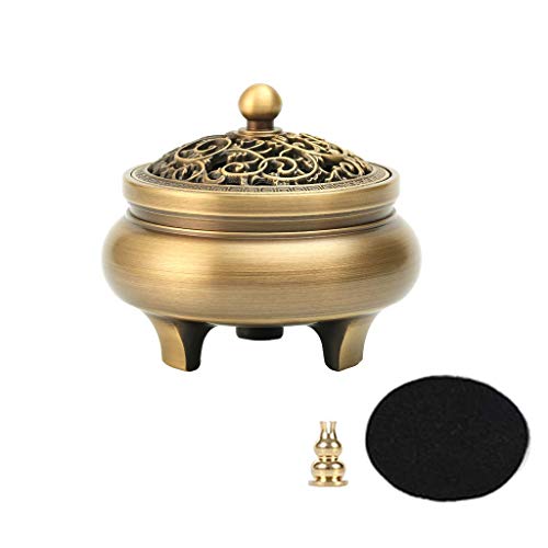 sleeri Brass Incense Burner, Incense Burner Holder, Brass Cone Incense Burner - Small Brass Incense Burner Bowl, Brass Stick Incense Burner, Small Size, Decorated for Stick/Cone/Coil Incense (A)