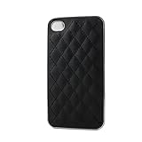 SANOXY LUXURY QUILTED PU LEATHER CHROME CASE COVER FOR APPLE IPHONE 4 4S for Apple Iphone 4 / 4S - Black / Silver