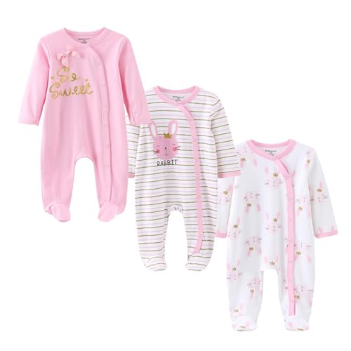 Image of Ecojoy Baby Girls Boys Long Sleeve Printed Bodysuit Infant Foot Jumper Cotton One-Piece Romper 0-12 Months