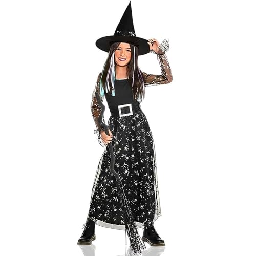 Disfraz infantil de bruja celestial con vestido y sombrero miniatura 1
