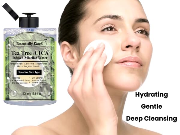 Essentially KateS Makeup Remover Micellar Cleansing Water 16.9 Fl Oz with Hyaluronic Acid & Tea Tree, Hydrating and Suitable for Sensitive Skin - Eyes+Face+Lips - Korean Skin Care - Image 6