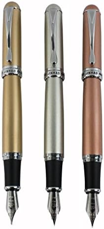 3 PCS Jinhao X750 Fountain Pen Medium 18KGP Nib in 3 Colors(Gold, Silver, Rose Gold) with Transparent Pen Pouch