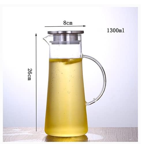 Image of NeWine Premium 1.30 Liter Glass Water Jug with Airtight Lid & Handle | 1300ML Transparent Beverage Carafe for Home Office Etc | Pitcher for Serve Juice Milk Beverage Chaas Cocktail (Borosilicate 1.3L)