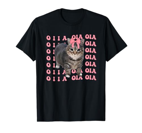 Oia Cat Meme Pink Bow Oia Cat Coquett Bow Kawai Cat Lover Camiseta