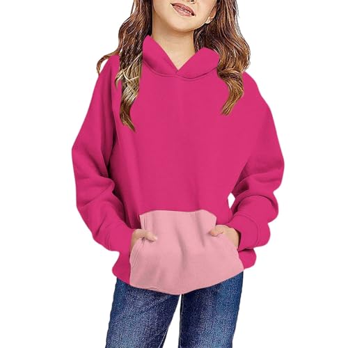 Generisch Sudadera con capucha con capucha para mujer, elegante, minimalista, fresca, dulce, informal, para invierno, sudadera para niña y bebé, Rosa intenso., 7-8