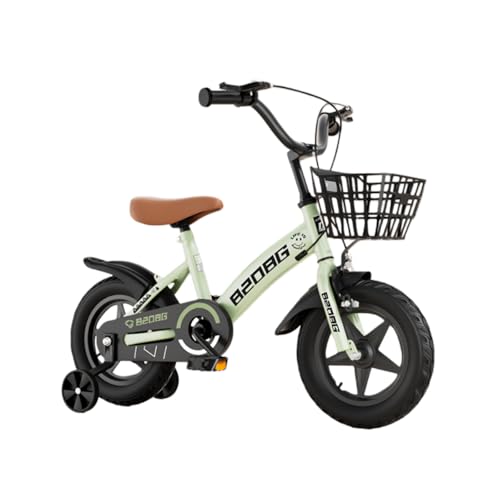 NIGOE 子供用自転車 、幼児用自転車 、調節可能滑り止めハンドル 、組み立て簡単 、補助輪付き、男の子と女の子の、バスケット付き、調節可能な滑り止めハンドル付き (グリーン,16インチ)