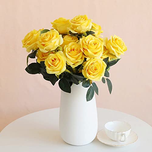 Jasion Artificial Roses Flowers 10 Heads Arrangement Silk Bouquet Glorious Moral For Home Office Parties And Wedding Decoration (Yellow) #TOP3