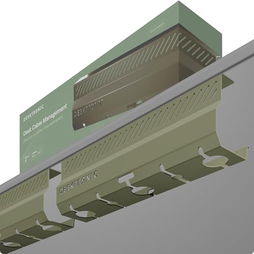 Desktronic Canalina Passacavi Verde Chiaro 2 pz – Gestione cavi in acciaio inox, canalina passacavi da scrivania con 5 uscite per cavi, organizzatore di cavi facile da installare – Portacavi