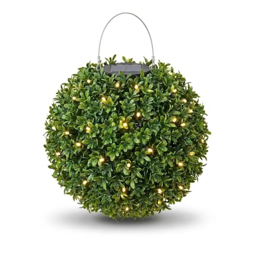 Image of Solar Powered Topiary Ball Garden Light 27cm Hanging Outdoor LED Decorative Plant Ball with 20 Warm White LEDs Weatherproof Solar Hanging Garden Decoration for Patio, Fence, Balcony & Outdoor Décor