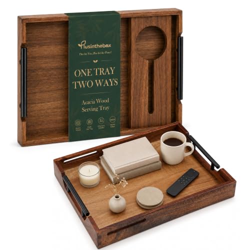 Acacia Wood Serving Tray with Removable Wine Glass Holder, 2-in-1