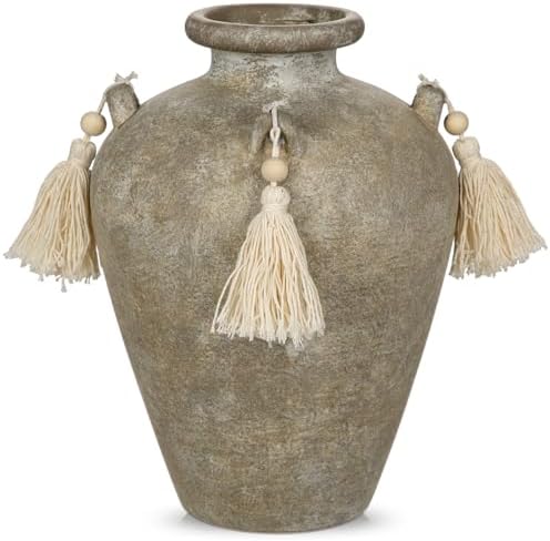 Arobrus Vase vintage, 24 cm, en céramique, vert gris, avec glands...
