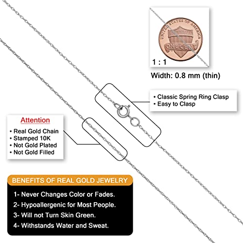 Image of Kooljewelry 10k Yellow, White or Rose Gold 0.8 mm Rope Chain Necklace (14, 16, 18, 20 or 24 inch)