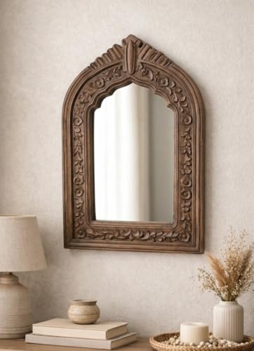 Hand Carved Wooden Wall Mirror Frame – Vintage Arched Decorative ...