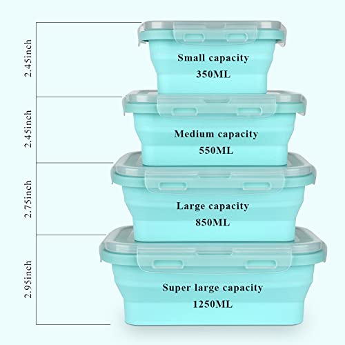 Keweis Silicone Food Storage Containers With Lids, Collapsible Silicone Lunch Box Bento Boxes, Meal Prep Container For Kitchen, Bpa Free, Microwave Freezer And Dishwasher Safe, Set Of 4 - Square Blue #TOP1