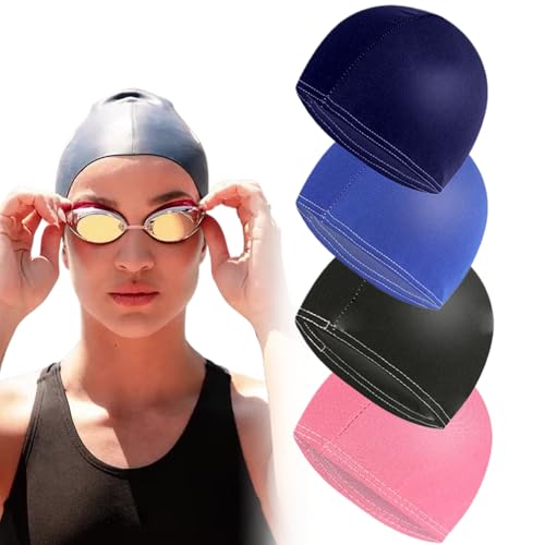 Swim Cap 4Pcs Elastic Swimming Cap Comfortable Polyamide Swim Caps for Women Men Bathing Classic Adult Winter & Summer Swimming Hat for Long and Short Hair Caps for Women