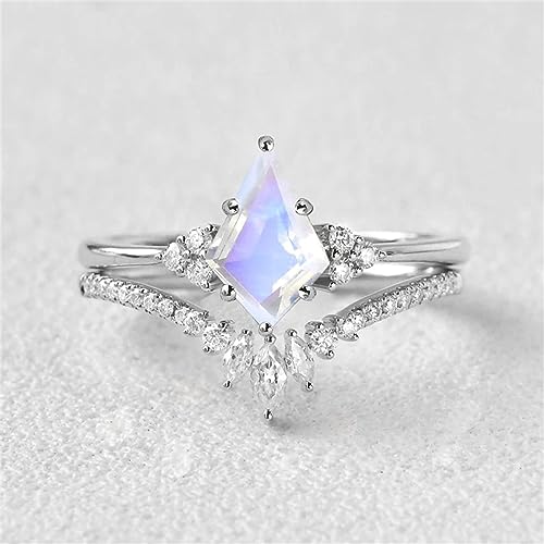Kite Cut Gemstone Engagement Ring Set S925 10K 14K 18K Gold 1.25 CT Unique Gemstone and Moissanite Wedding Rings for Women Moss Agate Alexandrite Opal Classic Promise Bridal Set Free Engraving2