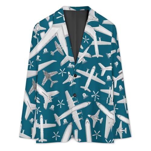Plane Pattern Aircraft Airplane Jet Mens Blazer Suit Jacket Lightweight Slim Fit Casual Coat3