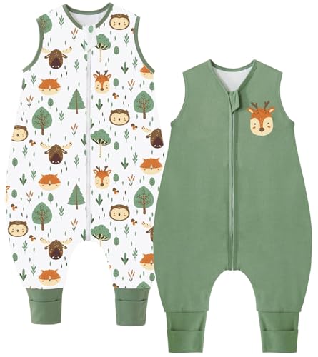 Image of Chilsuessy Baby Sleep Sack with Feet 1.0 TOG, 100% Organic Cotton Wearable Blanket 2 Pack Newborn Infant Sleeping Bag