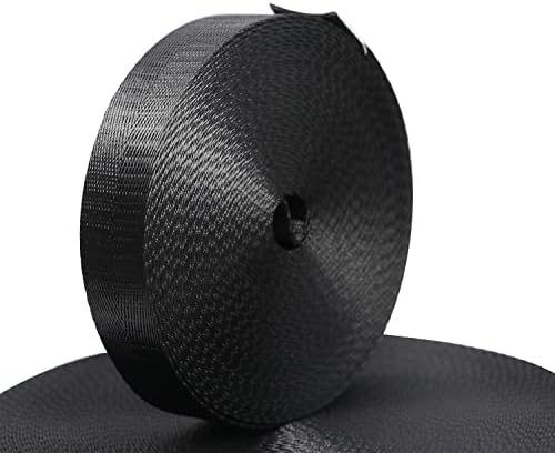 Devobunch Nylon Webbing Straps, 1 Inch Wide Heavy Duty Nylon Strap, Durable Flat Rope Webbing, 10 and 25 Yard Roll for Backpack Strapping, Tie-Down, Dog Leash, 18 Vibrant Colors (Black, 10 Yard)