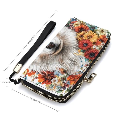 White Dog with Flowers PU Leather Clutch Long Bifold Wallet, Coin Purse Credit Pass Case, Durable Card-Holder Money Storage for Women Men2