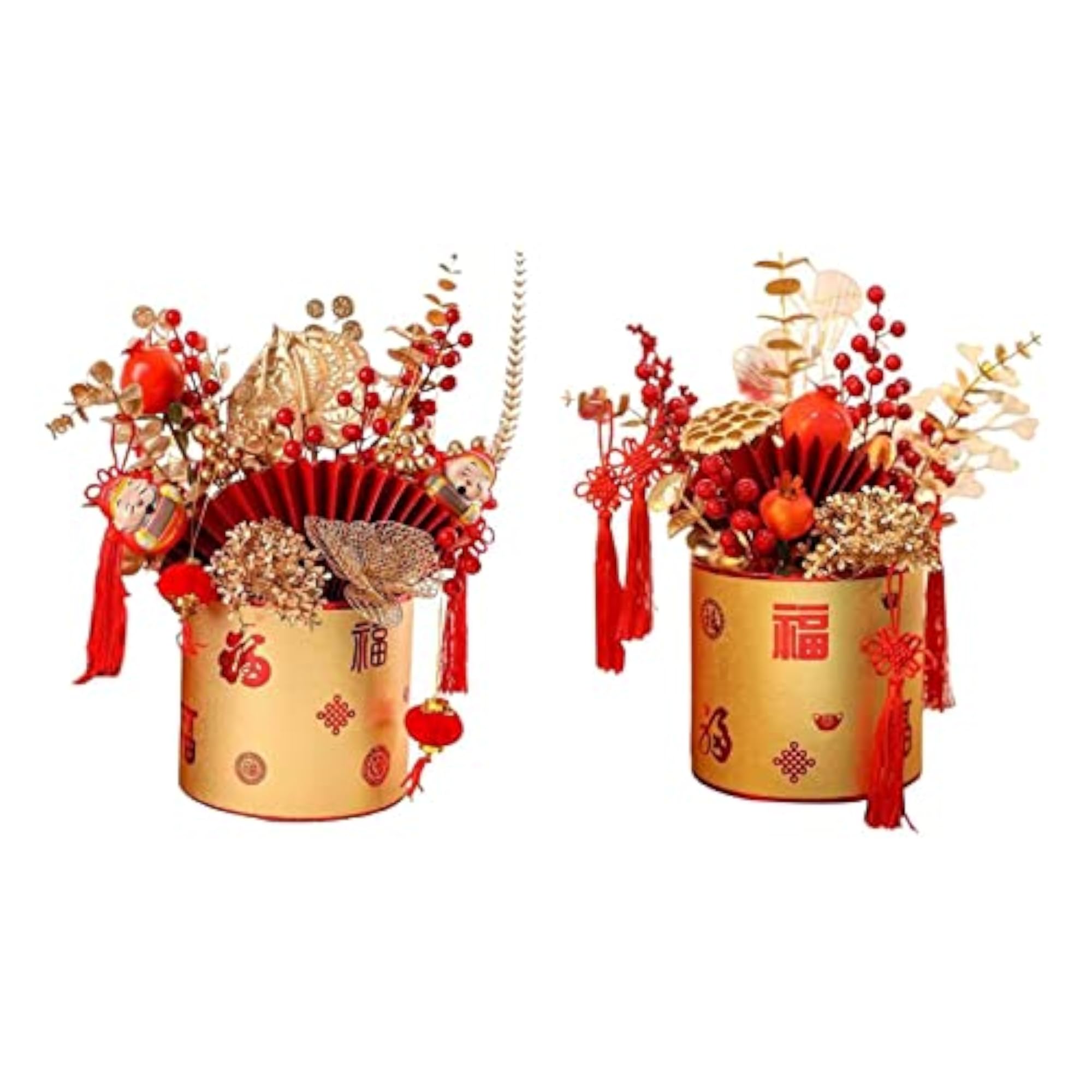 2X Simulation Red Berries Flowerpot Feng Shui Decoration