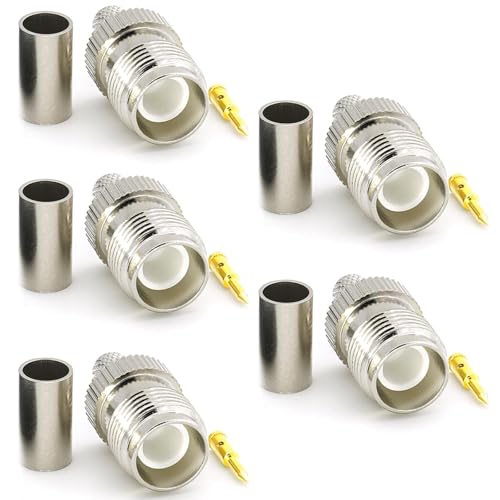 RP-TNC Hembra RG58 LMR195 RG303 RG141 RG142 RG400 RPTNC Female Conector de cable coaxial crimpado niquelado con clavija dorada — polaridad inversa TNC Hembra conector (clavija Macho) — Pack of 5