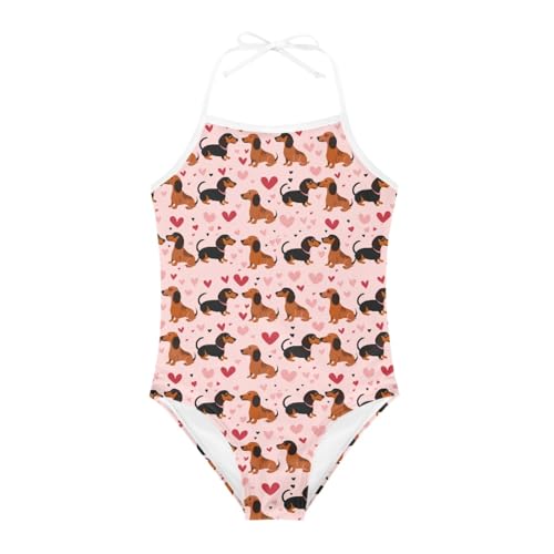 Image of KiuLoam Orange Pink Tropical Leaf Girls One Piece Swimsuit Quick Dry Beach Swim Bathing Suit for 3-8 Years Little Girls