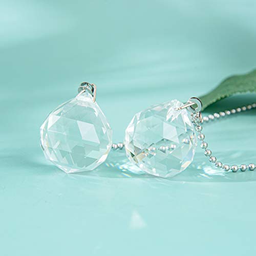 Image of Ceiling Fan Pull Chain, 2pcs 30mm Diameter Prism Ball Extension Chains with Decorative Light Bulb and Fan Cord (Clear)