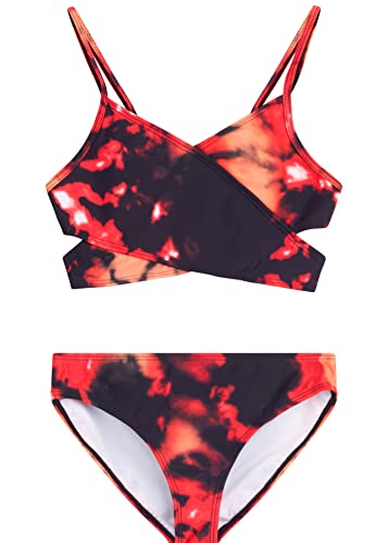 Bikini 2 pièces fille Kanu Surf maillot de bain de sport noir et corail taille 10