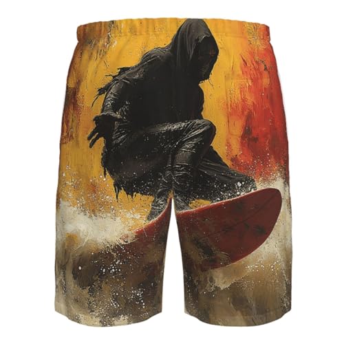 Men's Beach Shorts Board Casual Quick Dry Swim Trunks Holiday - Grim Reaper Surf Retro4