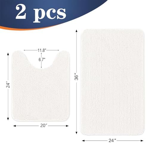 Image of OLANLY Bathroom Rugs Sets 2 Piece, Soft Absorbent Chenille Bath Mats and U-Shaped Contour Toilet Mat Area Rug Set, Machine Washable Bath Carpet, Home Decor Accessories(36 inchx24 inch+24 inchx20 inch, Ivory)
